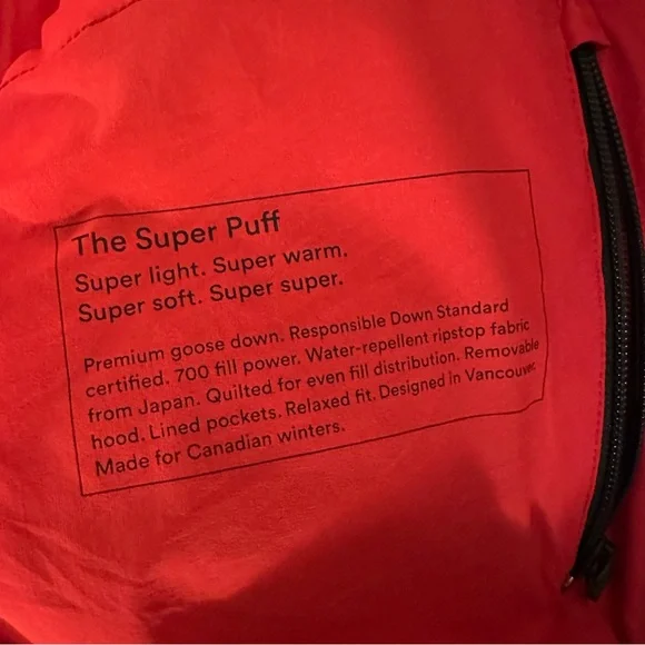 TNA Red Super Puff Regular Length 700 Fill Goose Down Puffer Jacket Size S - Picture 4 of 5